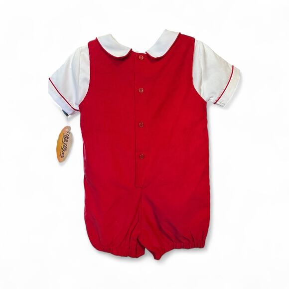 Vtg Childs Carriage Boutiques Baby 18M Christmas Holiday Train Red Romper NWT - Picture 2 of 6